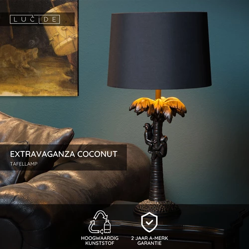 Lucide EXTRAVAGANZA COCONUT - Tafellamp - Ø 30,5 cm - 1xE27 - Zwart - USP